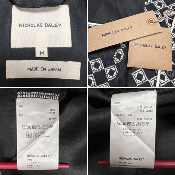 NEW NICHOLAS DALEY Mento Shirt Short Sleeve SIZE M Black Embroidery Linen JAPAN - Picture 3 of 14